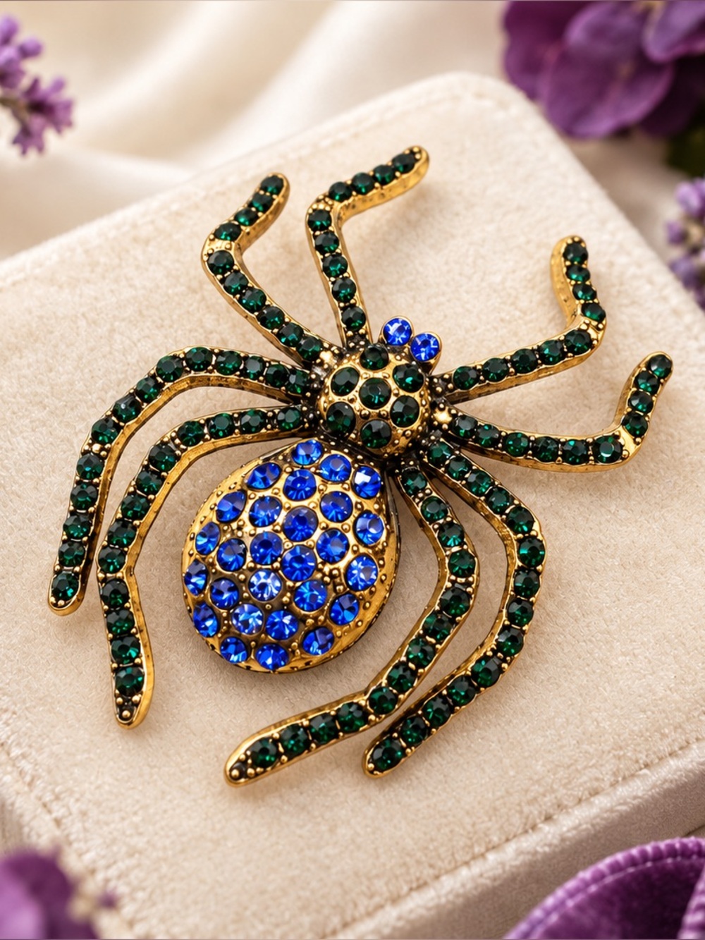 6/$25 - Green & Blue Rhinestone Spider Brooch (BN3 po)